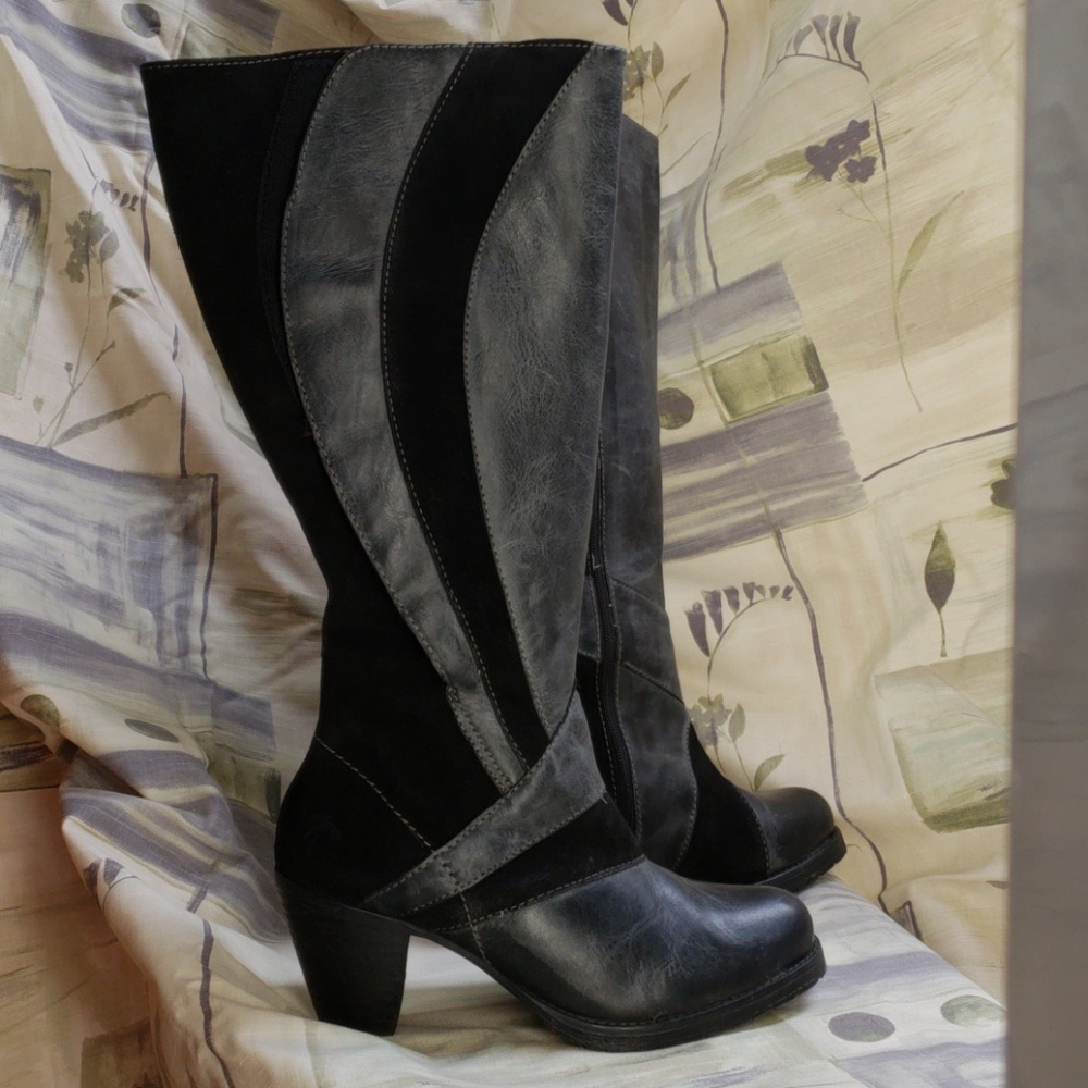 Dromedaris Giselle boot black leather & suede mix